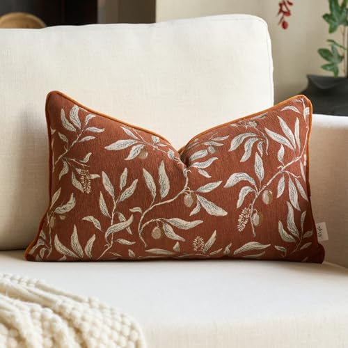 Image of Alerfa Orange Floral Throw Pillow Cover 12 x 20 Inch Rectange Luxury Decorative Lumbar Pillow Cover for Couch Living Room Bedroom