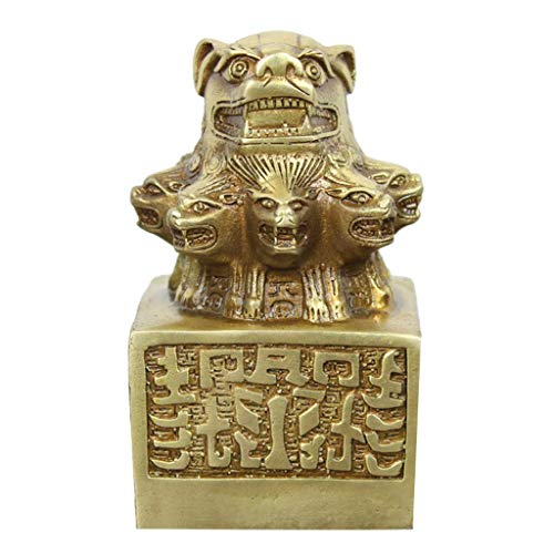 COLiJOL Feng Shui Ornements Laiton Foo Fu Chiens Lmperial Guardian Neuf Têtes Lion Sceau d'or Statues Home Office Artisanat Décor pour Conjurer L'énergie Négative Cover