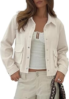 Beaully Womens Button Down Corduroy Jacket Fall Fashion | Lightweight material, Long sleeves, Crop length, Solid color, Fashion outfit, Fall coats
