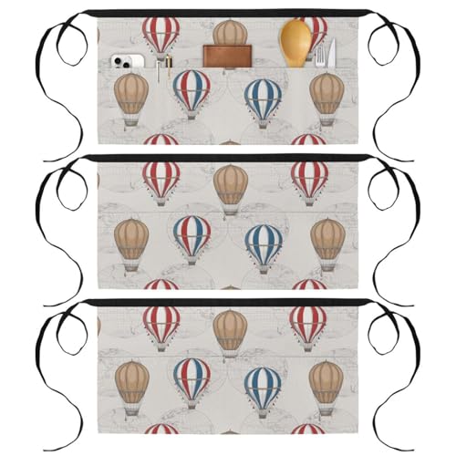 Tablier court de chef lot de 3 avec 3 poches motif montgolfière vintage