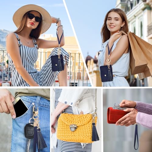 Image of KNGITRYI Small Wristlet Wallets for Women RFID Credit Card Holder Wallet Keychain Wristlet Wallet Credit Card Wallets for Women (Navy Blue)