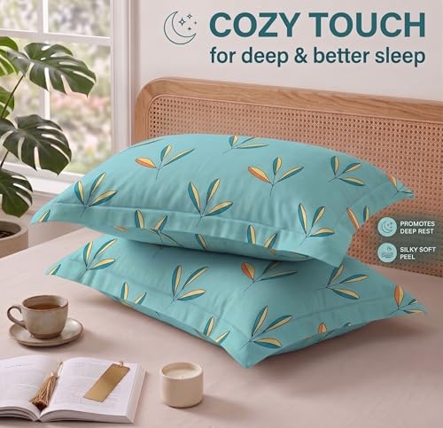 Image of VAS COLLECTIONS Cotton Pillow Cover Set of 2 (17x27 Inches) | Ultra Soft Breathable Pillow Cases for Bed | Skin Friendly, Fade Resistant & Comfortable Pillow Covers for Bedroom Decor (Light Green)