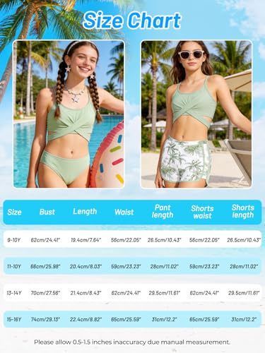 Image of Girl's 3 Piece Bikini Set Cross Strap Swimsuits for Girls Bathing Suit with Shorts Teen Swimwear Swimming Suit