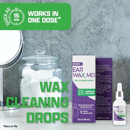 eosera ear wax md - ear wax removal drops - breaks down amp dissolves earwax in just 1 treatment - doctor recommended amp clinically proven - gentle amp safe - 15-ml