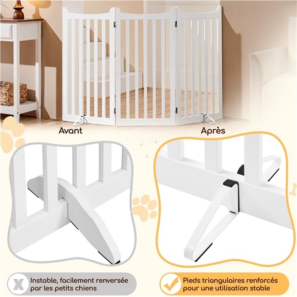 Yaheetech Barrière de sécurité Autoportant sans Perçage 151,5×90,5cm Pliant | Barrière en Bois Intérieur, Parc pour Chien Pliable, Clôture pour chien, chiot et autres animaux de compagnie avec les patins