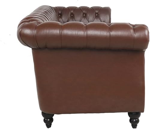 Miniatura 6 de Sofá Chesterfield de 84 pulgadas, piel sintética, moderno sofá de 3 plazas con brazo enrollado y respaldo copetudo, sofás tapizados con cabeza de