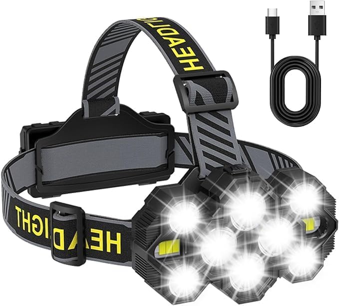 LED Head Torch,Super Bright Headlight,18000 Lumens 8 Modes Headlamp, Rechargeable Waterproof - View #8