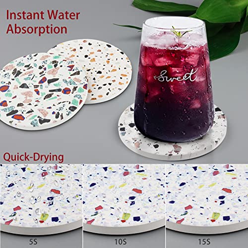 Set of 8 Coasters with Holder,Beautiful Marble-Style Absorbent Round Ceramic Drink Coasters with Cork Base for Coffee Table,Mug,Beer,Wine Glass Bottle,Home and Bar (Marble-Style) - Image 4