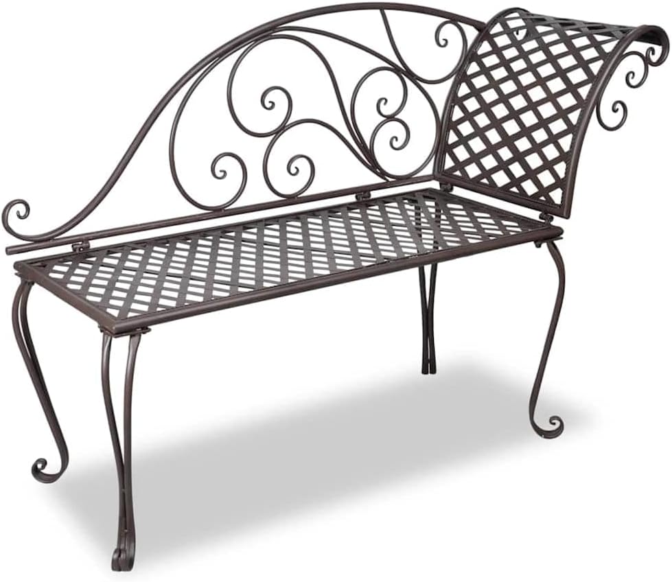 vidaXL Patio Chaise Lounge - Antique Brown Iron Scroll-Patterned Outdoor Furniture for Garden, Ergonomic Design for Comfort
