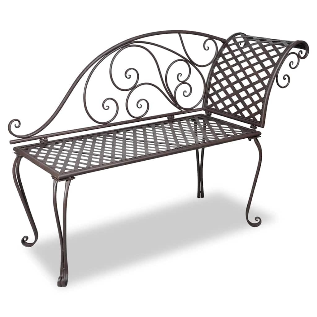 Chaise longue de hierro marrón con adornos florales, 128 cm, tumbona de jardín de hasta 110 kg, estructura de metal resistente a la intemperie