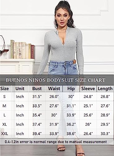 BUENOS NINOS Sexy Body für Damen mit Reißverschluss vorne, Stehkragen, kurze Ärmel/lange Ärmel, gerippter Body, schwarz 2, XXL