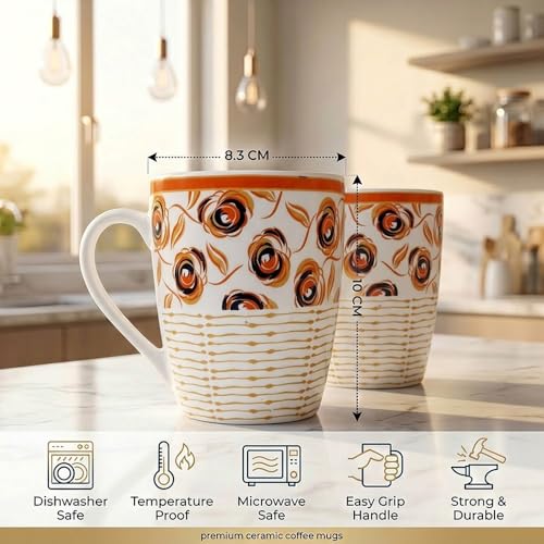 Image of U.P.C.Milk Mug Set of 2 | Ceramic & Bone China Coffee Milk Cups | Designer Printed Tea Coffee Mug Set | Large Capacity Milk Mugs | Microwave Safe Cup Set | Kitchen Drinkware Gift Set (UPC MM-A08)