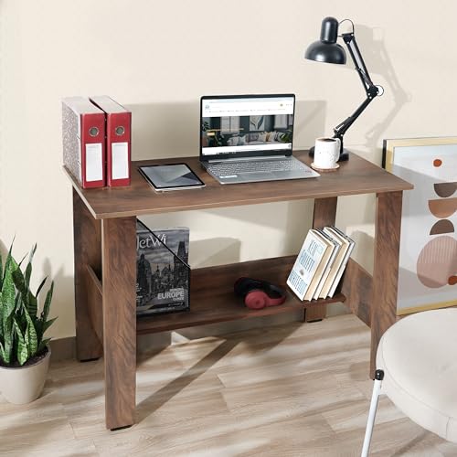 Image of ABOUT SPACE Study Table | Multipurpose Office Desk | Tables for Students & Adults | Engineered Wood Drawing Table | Table with Storage| Computer Table | Writing Table - (L90 x B50 x H78.5 cm - Walnut)
