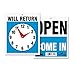 Headline Sign 9382 Double-Sided Open/Will Return Sign with Clock Hands, 7.5 Inches by 9 Inches