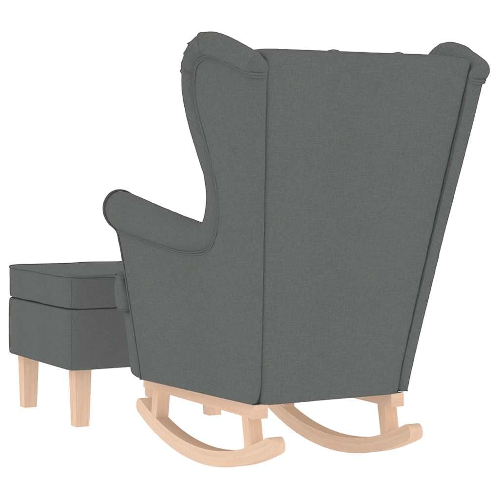 Poltrona a Dondolo con Poggiapiedi, Comfortevole Imbottitura in Gommapiuma, Tessuto 100% Poliestere e Legno di Gomma, Dimensioni 74x90x102 cm, Grigio Scuro for Soggiorno, Camera da Letto e Ufficio