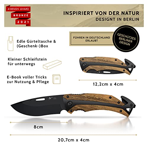 BERGKVIST K30 Tiger Folding Knife (Two-Handed Knife) - 3-in-1 Outdoor Pocket Knife with Glass Breaker & Belt Cutter for Camping & Survival - Allowed to Carry in Germany - Image 3