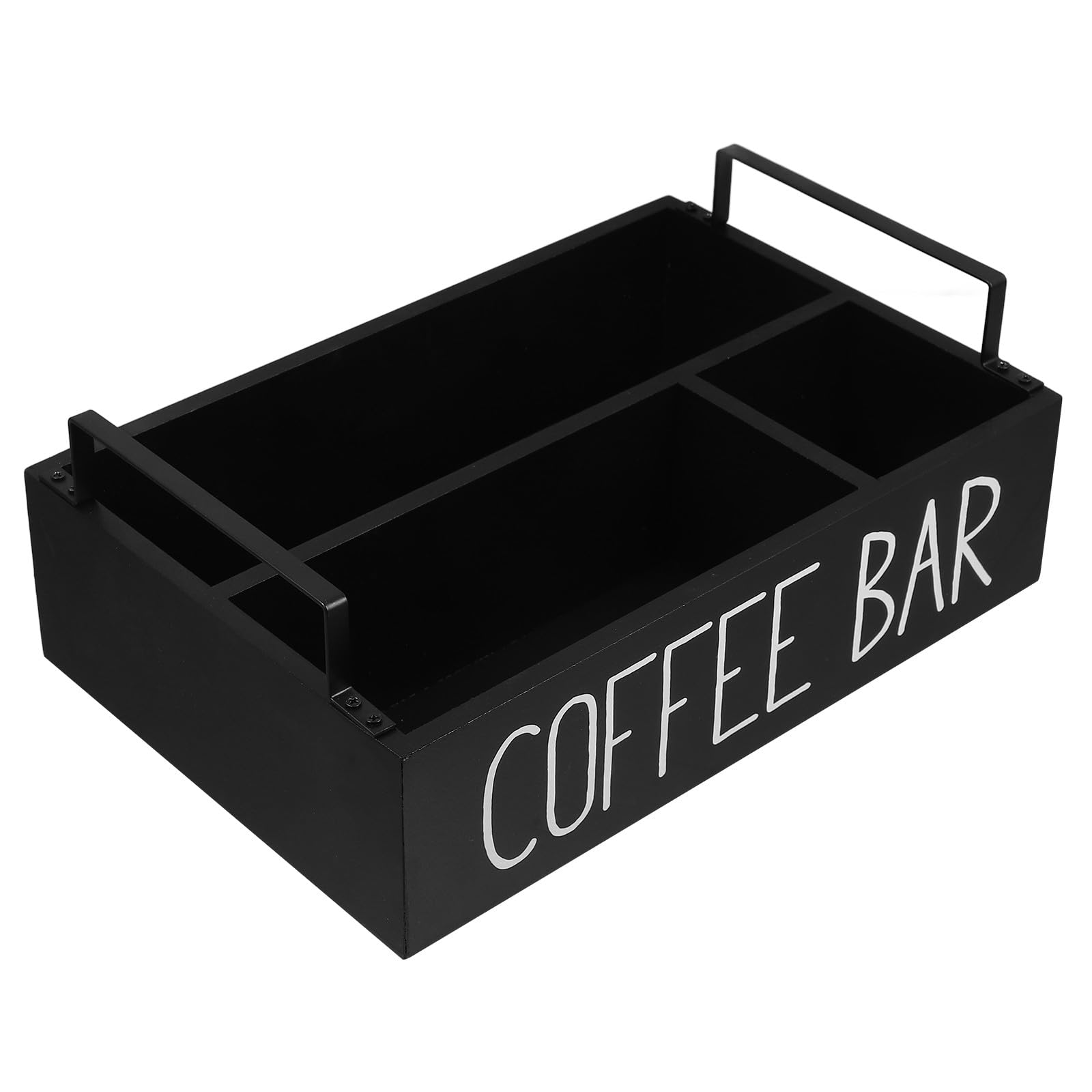 Drewniany Organizer Torebki Herbaty i Saszetki Cukru z Wielokomorowym Przegródkami Praktyczny Pojemnik Blat Kuchenny Elegancki Czarny Pojemnik Do