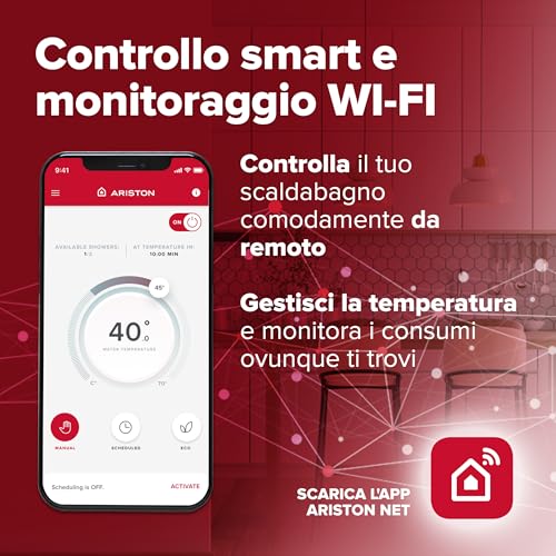 Ariston VelisDune Wifi-FE – Elektrischer Durchlauferhitzer, 80 Liter, CASHBACK 120 € vertikal/horizontal, 275 x 506 x 1066, elektrischer Boiler mit doppeltem Tank ECOEVO, Check Temperatur auf Distanz