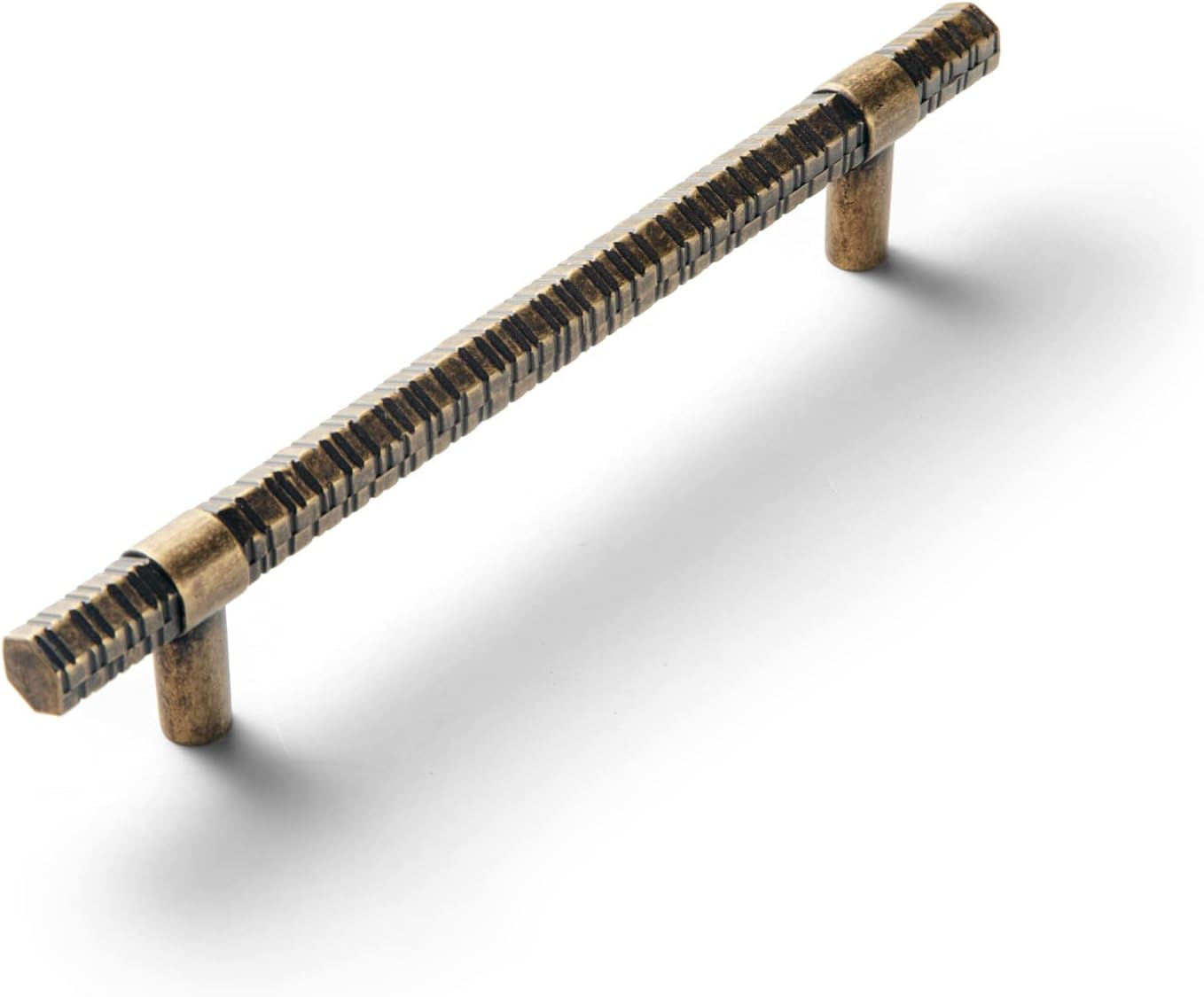 Goo-Ki Antique Brass T Bar Cabinet Pulls/Affordable Luxury Zinc Alloy Cabinet Handles with Knurled/5.04'' (128mm) Hole Center,6 Pack