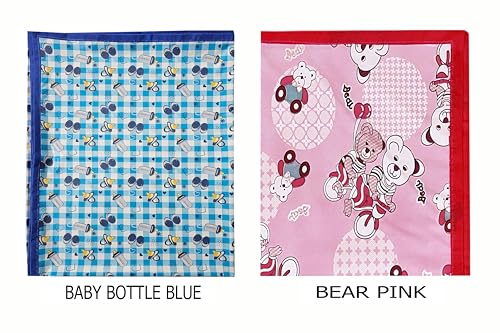 Image of EcoSoft Plastic Sheet,PVC Sheet for Kids,Rubber Sheet for Babies,Bed Wetting Protector(90 x 135 cm) (Pink Bear & Blue Baby Bottle)