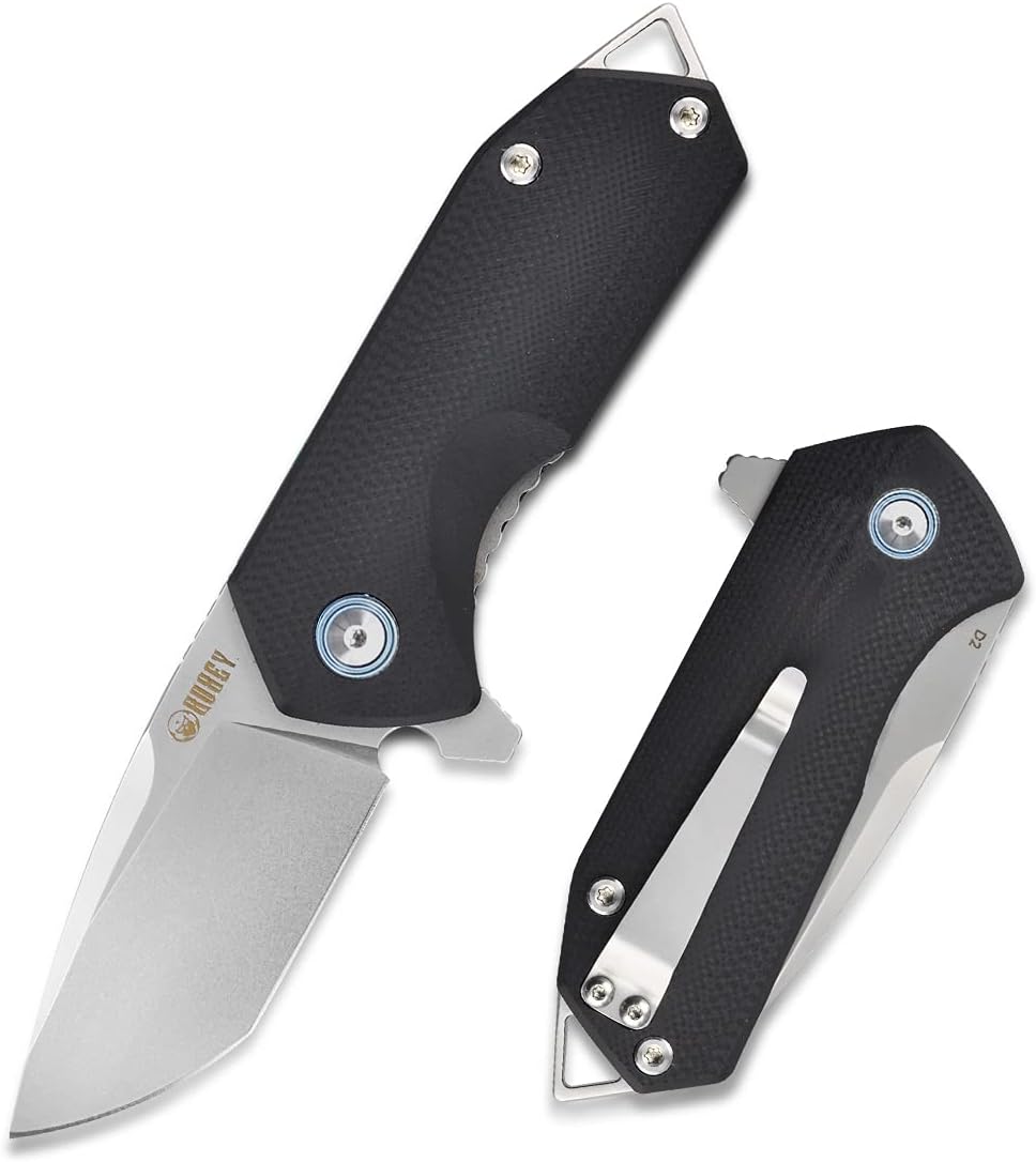 KUBEY Campe KU203 Folding Pocket Knife Compact Everyday Carry with 2.4" Tanto Balde and G10 Handle with Flipper Open for Camping Hunting and Outdoor (Black)