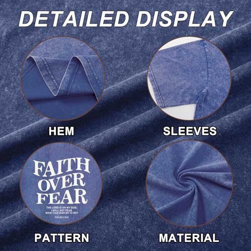 Image of Christian Faith Over Fear Shirt for Men Jesus Religious Shirts Oversized Graphic Tees Acid Wash God T-Shirt
