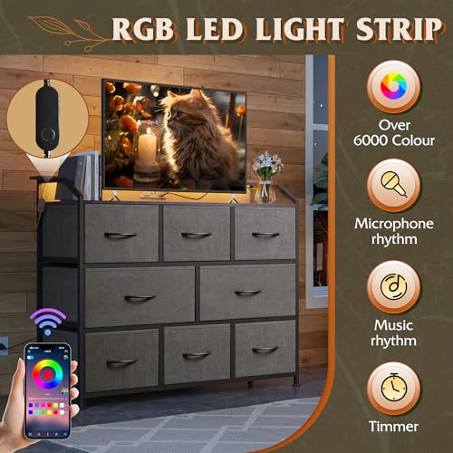 image for WLIVE Dresser TV Stand with Power Outlets, Led Dresser for Bedroom, Fa