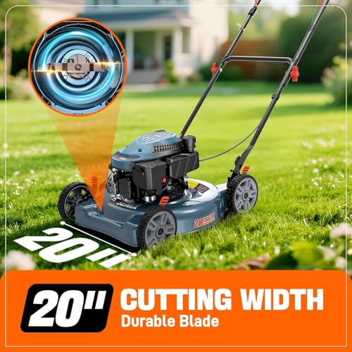 SENIX 144 cc Gas Lawn Mower, 20 inch 4-Cycle Push Mower, Side Discharge, 5 Position Cutting Height Adjustment, Low Noise - Additional View
