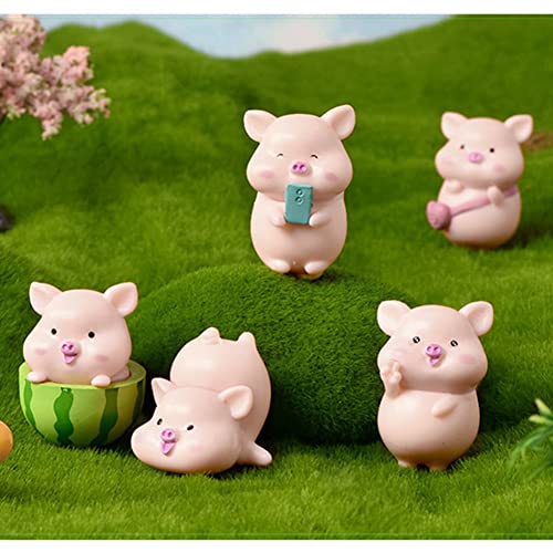 Ihreesy 7Pcs Cute Pig Miniature Figurines,Pig Figurine Ornament Resin Mini Pink Pig Figures Cake Toppers Car Dashboard Decoration For Home Desk Fairy Garden #TOP6