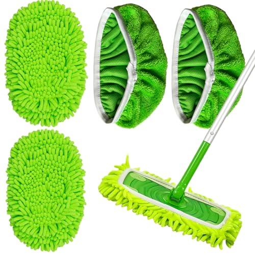 UFOGIFF 4-Pack Thickened Heavy-Duty Chenille Mop Pads Compatible with Swiffer Sweeper and All Other 10-12 Inch Mops Reusable Wet & Dry Mop Refills