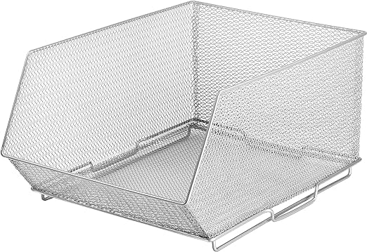 YBM Home Mesh Stackable Wire Storage Basket for Under Sink, Shelves, Pantry Organization, and Kitchen - Utility Storage Bin Steel Basket for