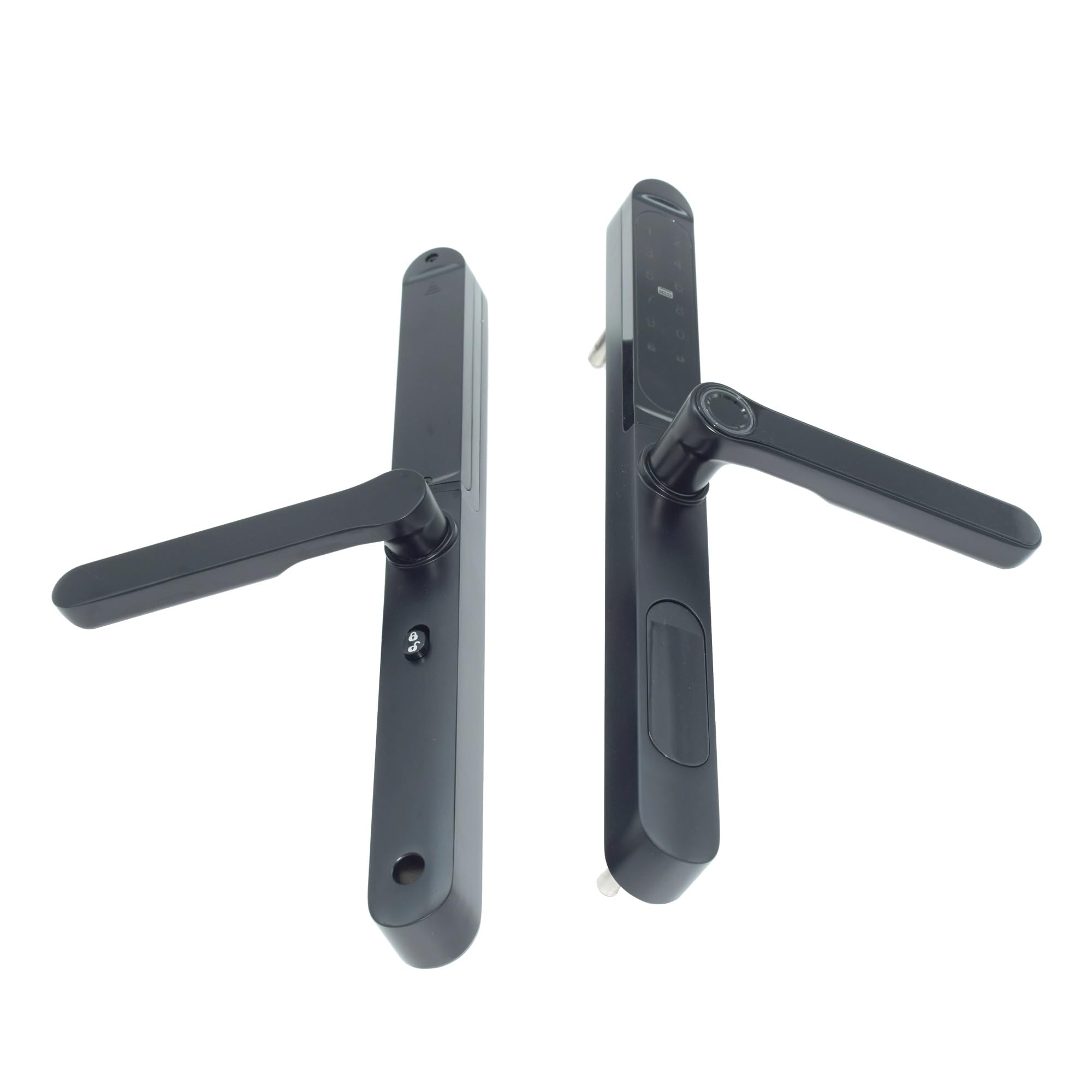 TTLock APP IP65 Wodoodporny Inteligentny zamek RFID z hasłem i odciskiem palca, kompatybilny z drzwiami przesuwnymi z ramą szklaną i ramą typu push pull(Black Left Open 8540)