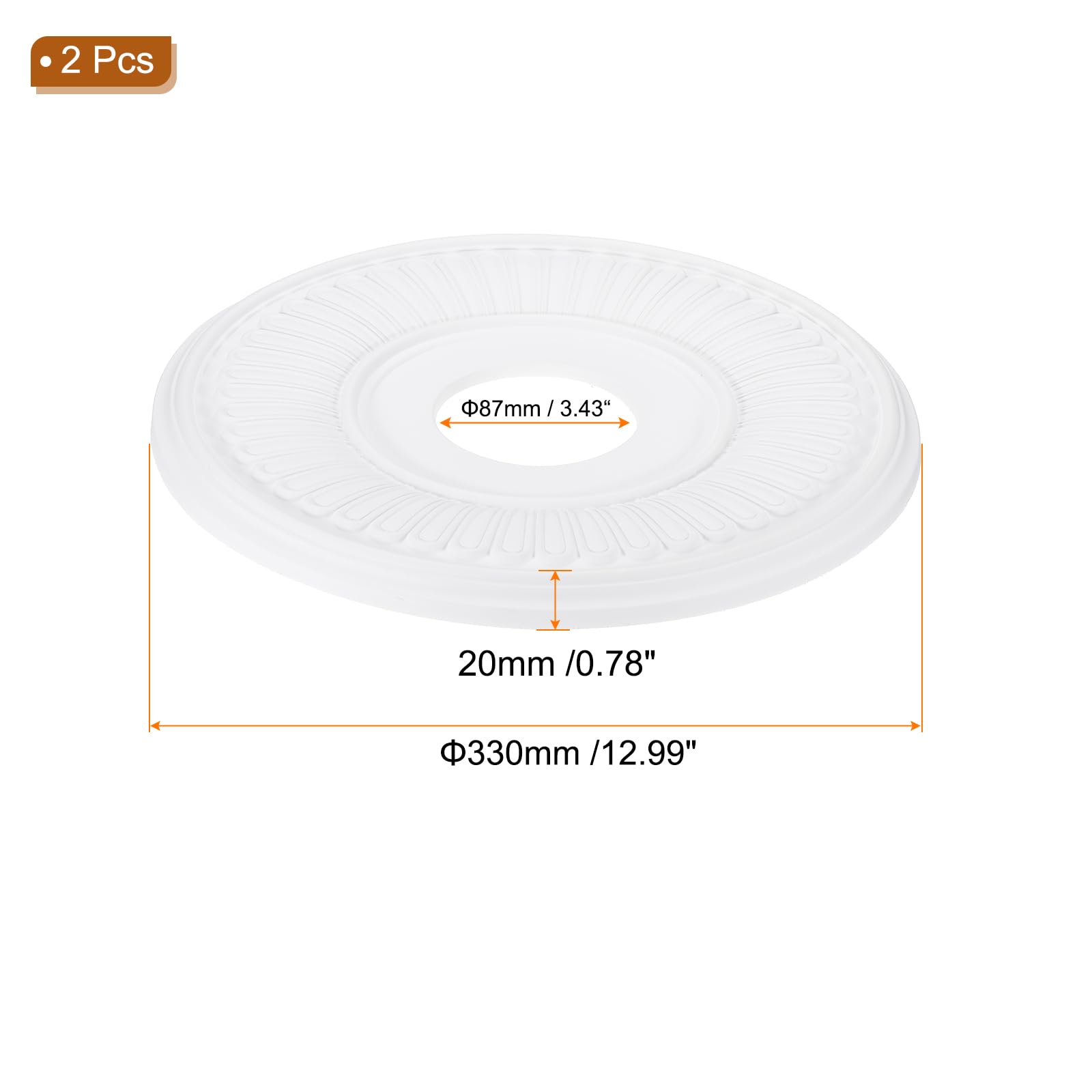 PATIKIL Deckenmedaillon, 2 Stück 13" OD x 4" ID PU Dekoratives Deckenleuchten-Medaillon Kronleuchter-Medaillon Traditionelle Abdeckplatte für Deckenleuchtenventilatoren, Weiß