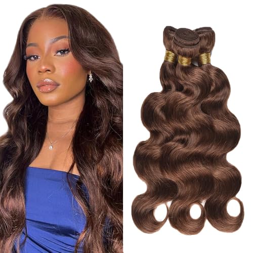 Seeuiegam Chocolate Brown Bundles Human Hair 24 26 28 Inch Unprocessed Brazilian Virgin Body Wave 3 Bundle Human Hair #4 Color