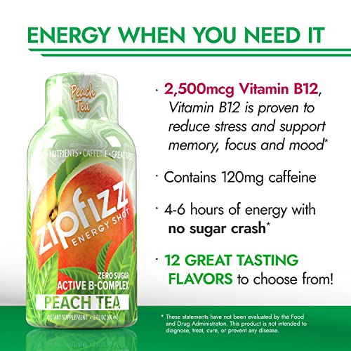 Zipfizz 2Oz Energy Shot - Peach Tea Flavor | Hydrating Electrolyte Drinks W/Liquid B12, Caffeine, Ginseng, And Vitamins | Low Carb, Gluten Free, Sugar Free Energy Drink (6 Pack) #TOP3