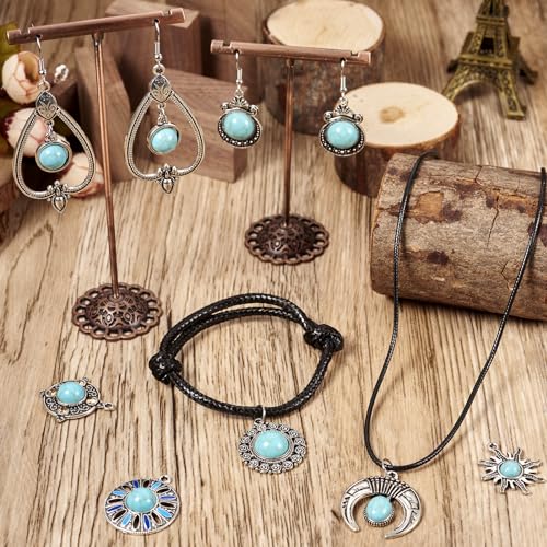 PandaHall 24pcs Tibetan Style Turquoise Charms Pendants Teardrop Sun Flower Oval Connector Link Charms for Earrings Necklaces Jewelry Making - Image 2