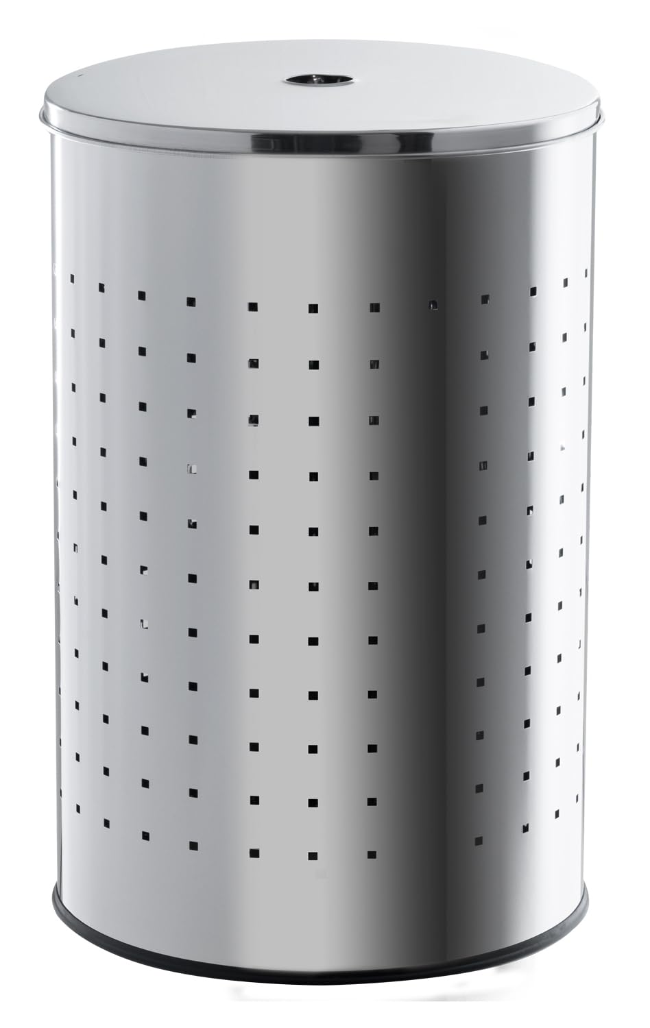 Wäschekorb mit Deckel und Luftlöchern - Edelstahl - 54 L Fassungsvermögen - Ø 35,5 cm - 57,5 cm hoch - Wäschetonne Wäschesammler Wäschebox Wäschetruhe