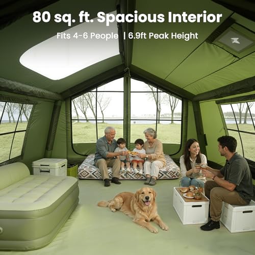 Image of ABORON Inflatable Camping Tent, 4 /6 /8 /10 /12 Person Easy Setup Blow Up Tent with Hand Pump, PU3000mm Waterproof 4 Season Glamping Tent for Outdoor Camping