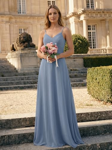 Image of Ever-Pretty Women's Summer Backless Spaghetti Strap Chiffon Bridesmaid Dresses Empire Waist Formal Wedding Guest Dress