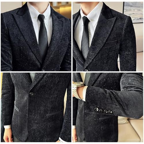 Men's Golden Velvet Suit Jacket Fashion Plaid Blazer Business Casual Suits Coats4