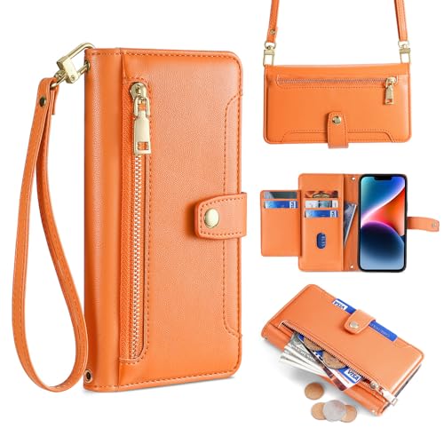 Coque Honor X7b et 90 Smart orange en cuir PU avec bandoulière
