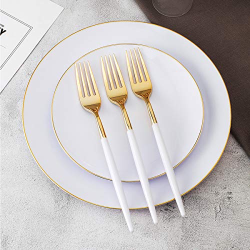 I00000 144 Plastic Forks, Disposable Flatware with White Handle, Look Like Gold Cutlery for Party Wedding by I00000 - Image 3