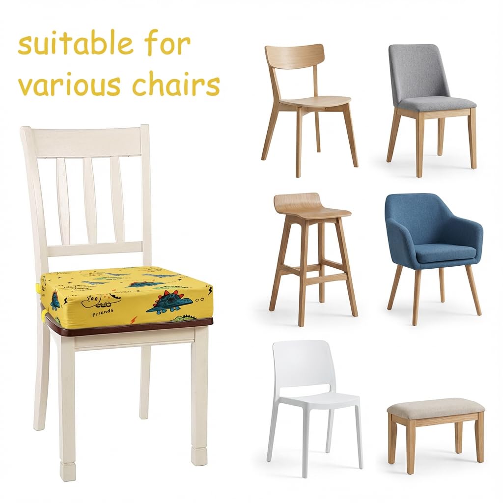 Toddler Booster Seat for Kitchen Chair - Firm Support Booster Cushion for Dining Table with Easy-to-Clean Wipeable and Adjustable Straps, Portable Non-Slip Kids Booster Seat for Table