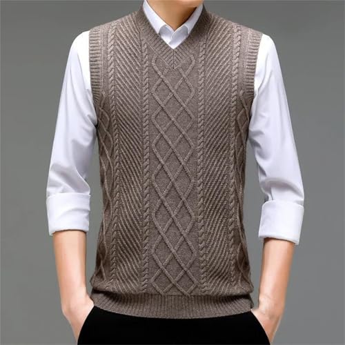 Men's Sleeveless Sweater Vest V-Neck Knitted Middle-Aged Solid Color Warm Twisted Pullover Sweater2