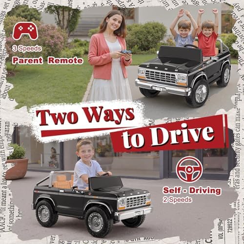 ANPABO Licensed Ford F-150 24V 2 Seater Ride on Car for Kids, 4x100W Motors Electric Car for Boys & Girls with Remote Control, Retro Style, 3-Speeds, Large Storage Box, Music Player, Aged 3-8, Black - 4