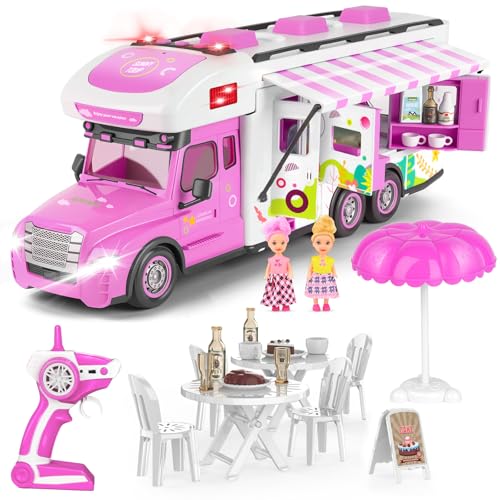 Charmofun Coche Teledirigido para Niñas, Coches RC Niña Coche Radiocontrol con 2 Muñecas, Luz Y Sonido, Teledirigido, Juguete Niña Regalo 6 7 8 9-12 Años (Rosa) (Azul)
