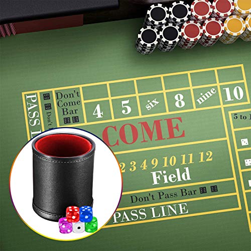6 Pieces Dice Cup Pu Leather Felt Lining Quiet Shaker With 30 Dices Compatible With Craps Backgammon Game (Black) #TOP4