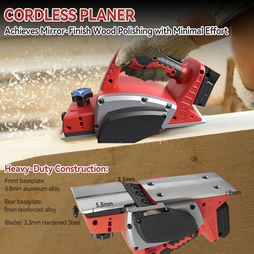 Cordless Hand Planer Compatible with Milw-aukee 18v Battery(Tool Only), 3-1/4" 15,000 RPM Brushless Wood Planer,Portable Electric Power Tool for Woodworking, Carpentry & DIY Projects