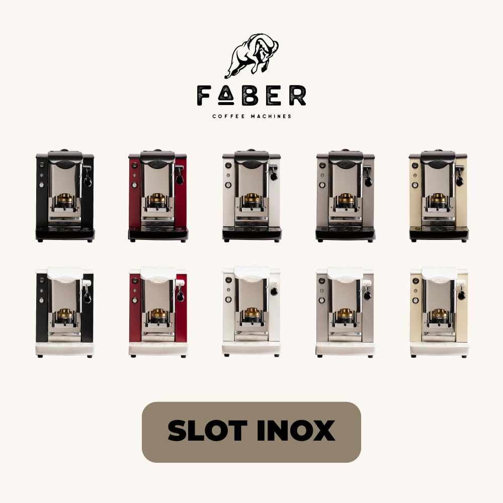 FABER COFFEE MACHINES | Modèle avec emplacement à encastrer en acier inoxydable | Machine à café de 44 mm | Couleur bourgogne en plastique noir | Presse à dosettes en laiton (Noir/Noir)