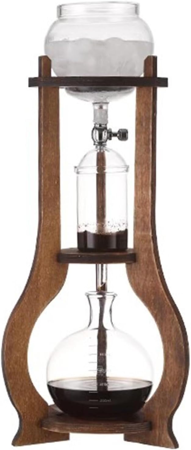 Cold Brew Drip Tower with Adjustable Water Flow,Premium Cold Brew Drip Tower - 800ml Coffee Maker with Adjustable Dripper & Wooden Stand, Perfect for Iced Coffee Lovers, Detachable Glass Des